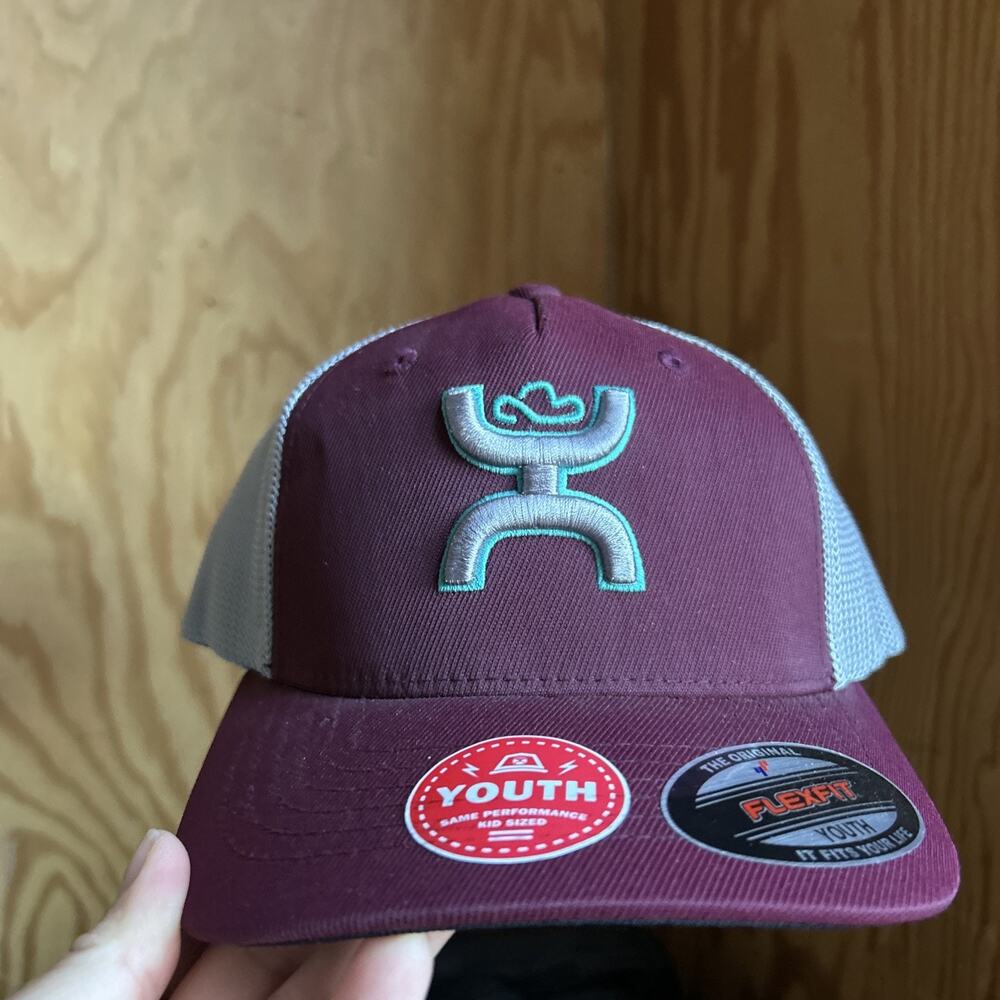 Hooey "Coach" Maroon & Grey Mesh 5 Panel W/ 3D Logo - 2112MAGY Youth